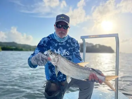 Beautiful Tarpon caught on fly rod in the flats, Roatan fly fishing charter, private boat charter, Caribbean adventure, Dos Reyes Roatan