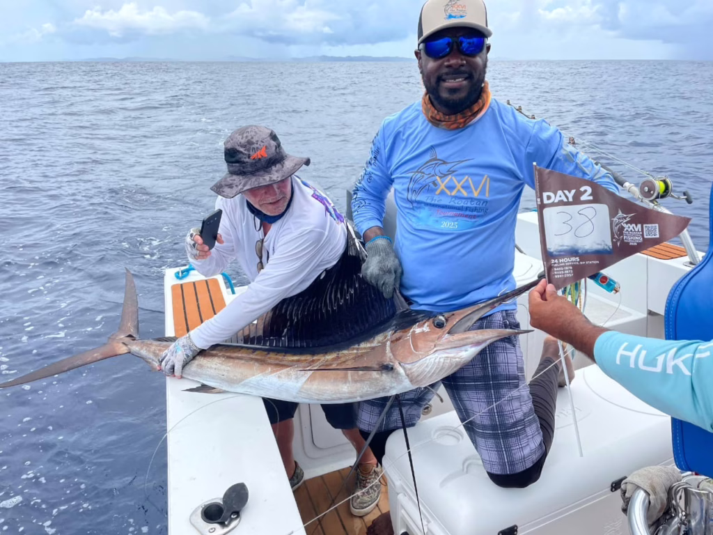 Beautiful Sailfish catch and release aboard Dos Reyes Roatan — private big game fishing charter in the Caribbean focused on sportfishing thrills and ocean conservation
